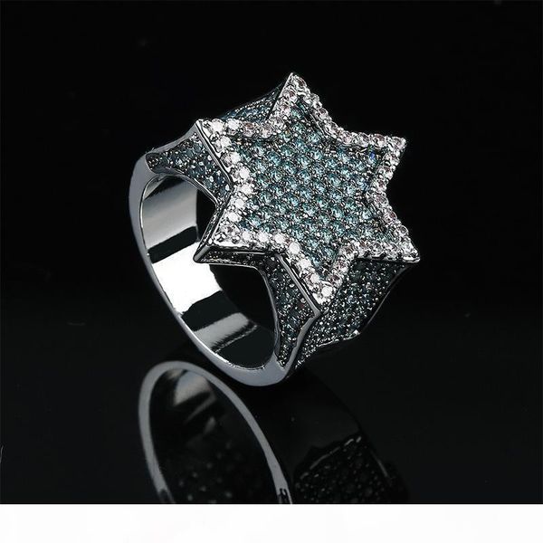 

18k gold white gold plated mens franklin mint green iced out cz cubic zirconia hexagonal star finger ring band luxury hiphop rapper jewelry, Silver