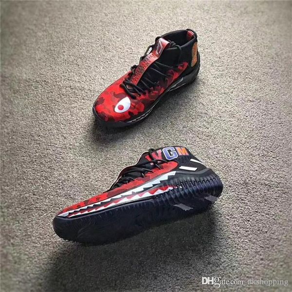 

2019 authentic dame 4 x shark 6745bape black red camo damian lillard 4s man basketball shoes wgm sport sneakers with box