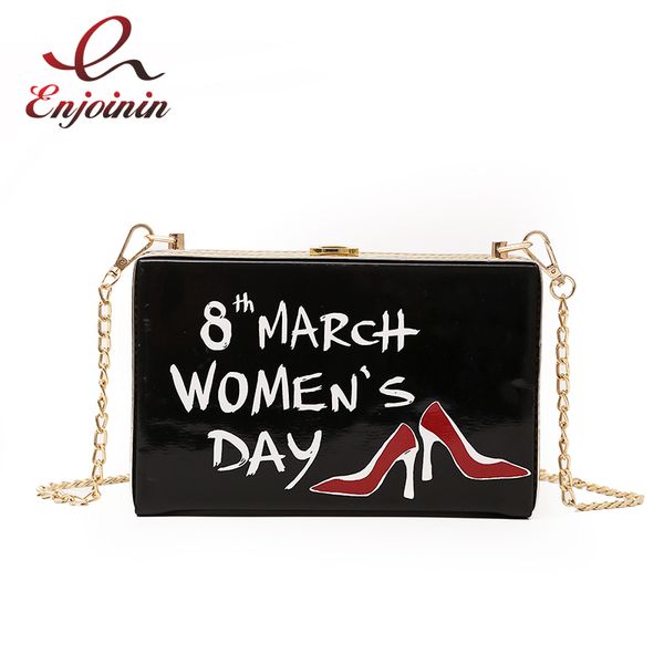 

cartoon letter pattern fashion casual small box style women's party clutch bag chain purse crossbody mini messenger bag flap