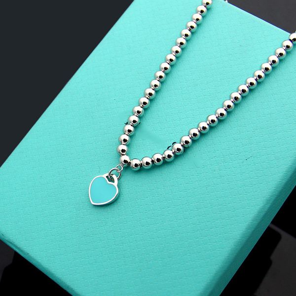 

2020 single peach heart red and green pink blue heart drop oil ball-pearl chain necklace heart necklace1, Silver
