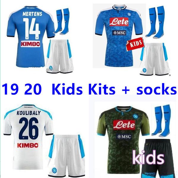 

2019 2020 serie a naples new napoli soccer jerseys kids kits+socks naples 19 20 hamsik .insigne player mertens careca football shirt, Black;yellow