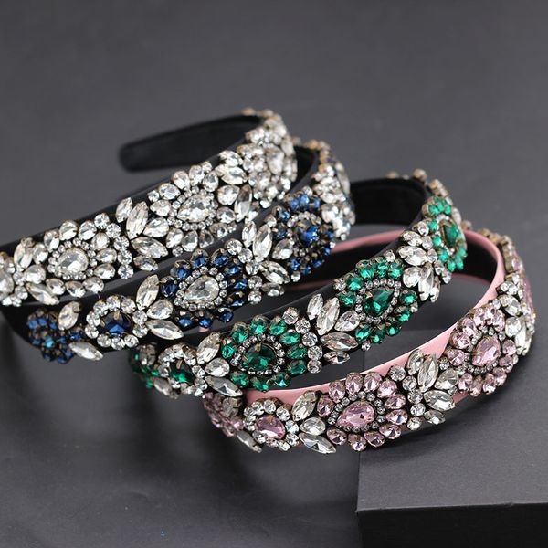 

new baroque heart-shaped rhinestone fashion geometric flower headband fashion wild exaggerated personality headband 742, Golden;white