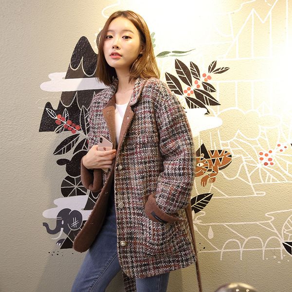 

medium-length woolen overcoat small fragrant double-sided woolen overcoat women 2019 plaid women coats, Black