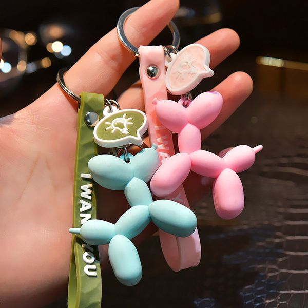 

cartoon balloon dog keychain colorful soft rubber pvc lovely dog keychains for women key chain car key ring bag pendant jewelry, Silver