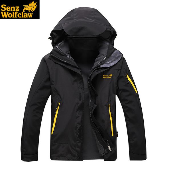 

autumn winter fleece liner hiking jacket men's outdoor windproof thick parka waterproof hooded coat windbreaker trekking outwear, Blue;black