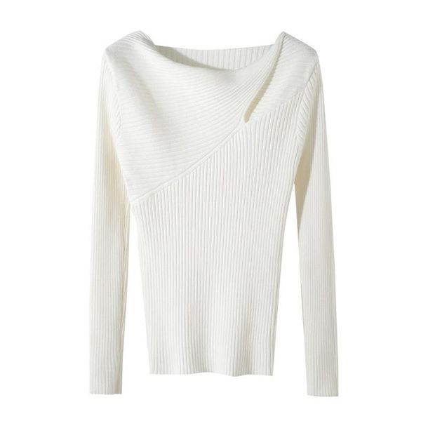 

new luxury womens designer sweater temperament bottoming shirt tight and comfortable ladies sweater cross lapel sweater, White;black