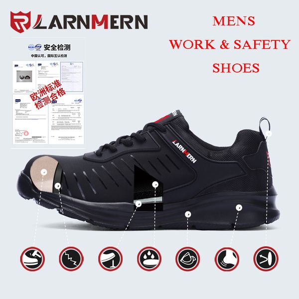 

larnmern men work & safety shoes steel toe caps anti-smashing security shoes breathable boots anti-slip working footwear, Black