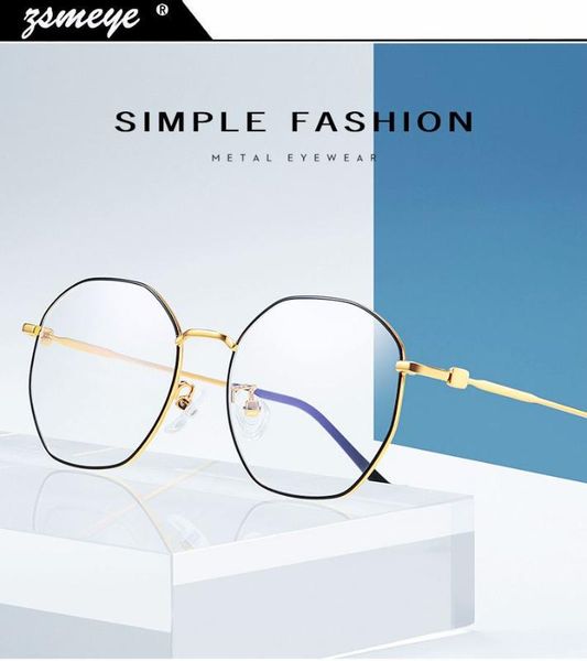 

zsmeye 2020 new anti-blue glasses metal glasses frame multilateral retro computer mirror game goggles women, White;black