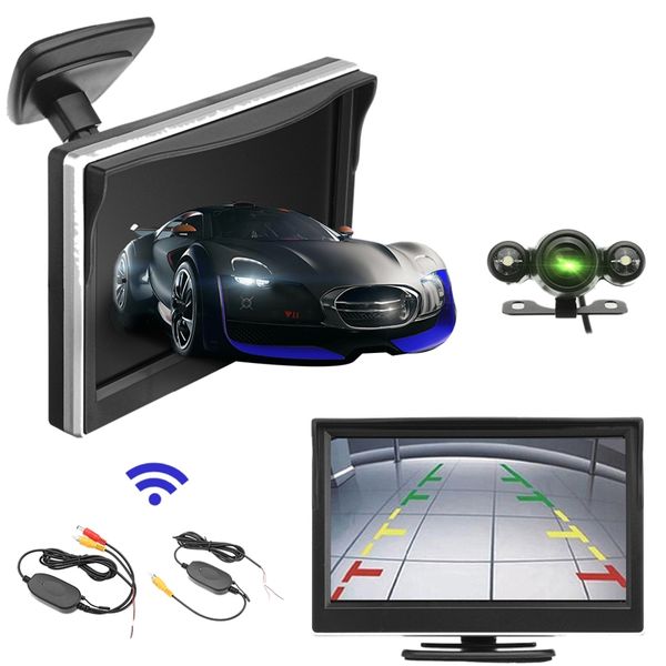 

5inch 720p wireless car parking reversing camera lcd monitor 2 in 1 tft hd car monitor 170 degrees waterproof backup camera