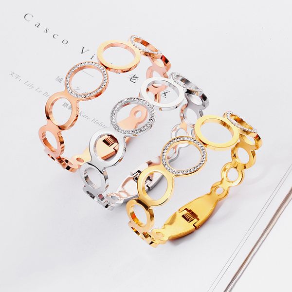

stainless steel various sizes circles rhinestone cuff bangles bracelets lovers jewelry valentine's day gift, Black
