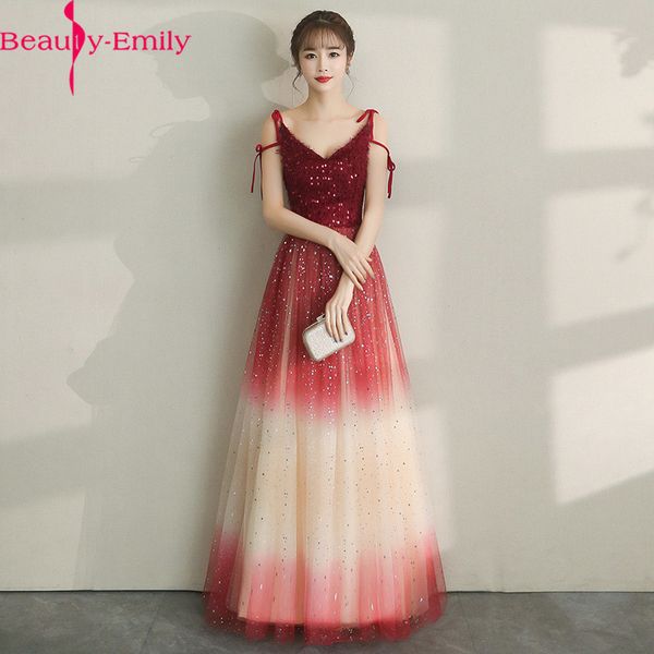 

beauty emily long tulle evening dress 2019 spaghetti strap v neck formal dress charming lace up back sequined beaded, White;black