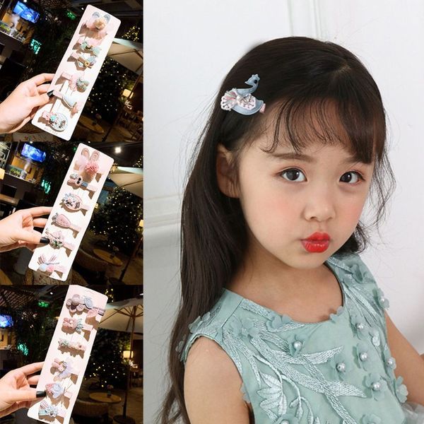 

6шт дети волос луки заколка зажим ручной работы мультфильм чучела животных бусины заколка для волос, Slivery;white