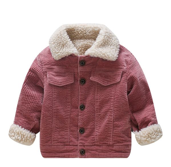 

new winter lamb wool coat for girls kids single breasted corduroy jackets for 1 2 3 4 years olds thicken fleece pockets coats, Blue;gray