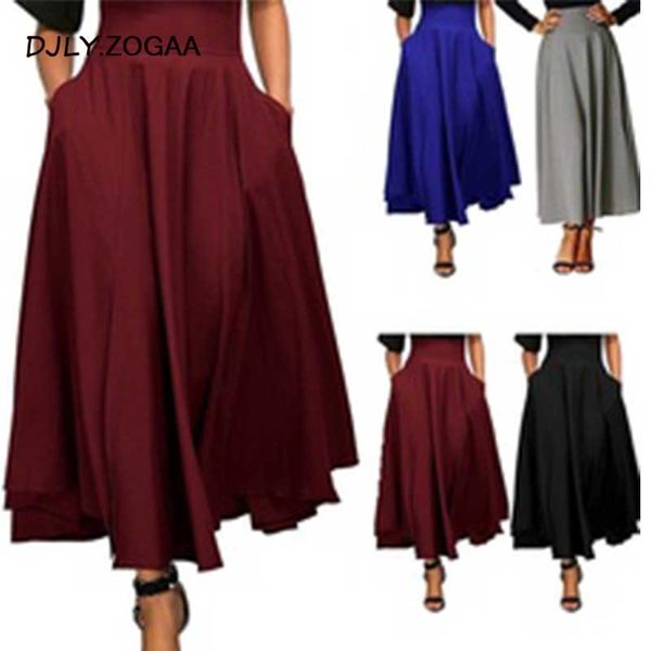 

zogaa fashion new women's multi-color large swing high waist skirts, Black