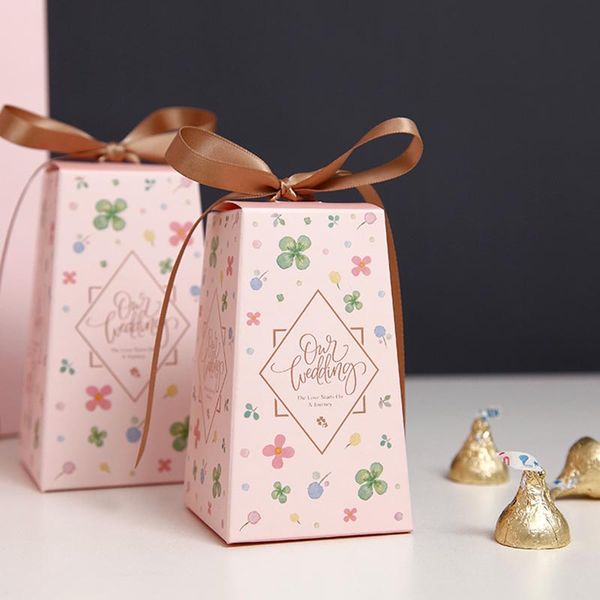 

10pcs paper candy box with ribbon thank you wedding favors cookie chocolate packaging box gifts bags party decoration supplies