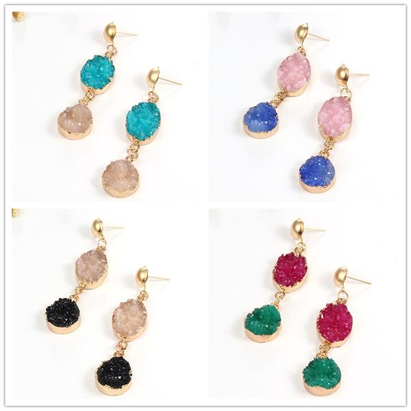 

новый нерегулярные druzy drusy серьги позолоченные овальный gemetry искусственный натуральный камень смолы серьги для женщин ювелирные издел, Silver