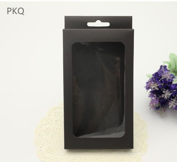 

50pcs 156*90*15mm black cardboard paper window box blank kraft paper phone case packaging box display craft with hanger