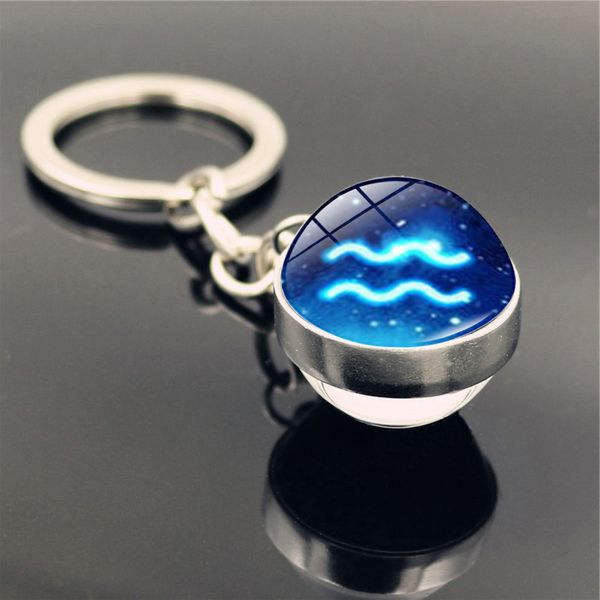 

двенадцать созвездий символ знак брелок время камень двухсторонний стеклянный шар металлический шарм брелок брелок творческий мужчины женщин, Slivery;golden