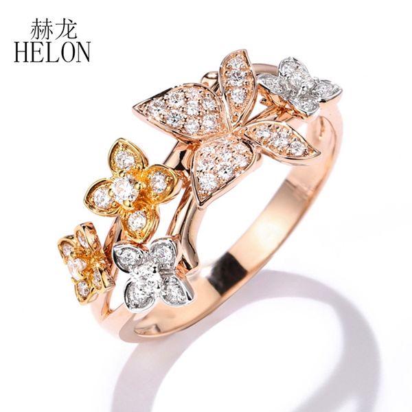 

helon solid 14k gold certified round si/h natural diamonds ring for women three color gold engagement trendy unique jewelry ring, Golden;silver