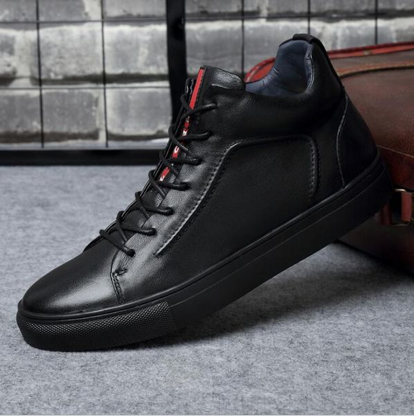 

genuine leather men shoes high big size men casual sneakers, Black
