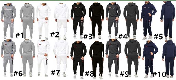 

модные брендовые мужские спортивные костюмы champion letter с капюшоном из флиса и спортивные штаны из двух частей наряда с длинным рукавом, White