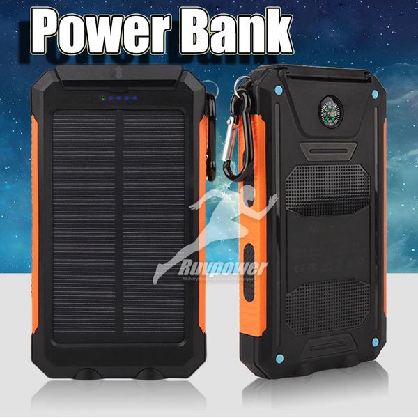 

universal 20000mah portable solar power bank battery charger with led flashlight and compass for mobile phones outdoor camping