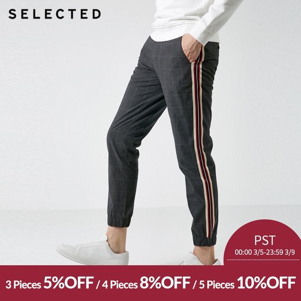 

men's autumn 100% cotton plaid ribbon ankle-tied pants s|418314555, Black