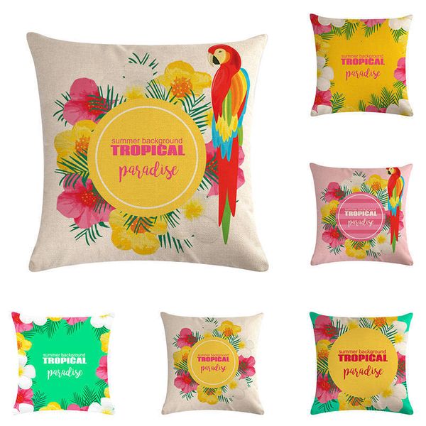 

summer background tropical plant printed cushion cover pillow cover parrot letter decorative pillowcase for home sofa zy1053