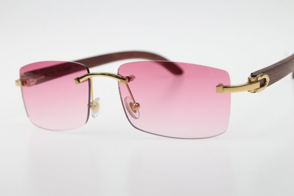 

2019 rimless glasses new wood sunglasses 8200757 rimless sunglasses designer wooden metal sun glasses with box, White;black