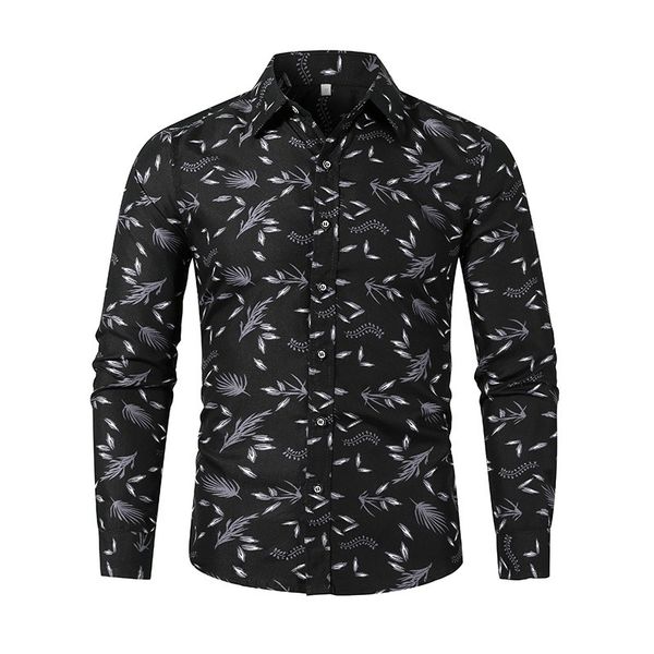 

yasuguoji new men's floral shirt long sleeve casual shirt fashion rose flower printed turn-down collar slim fit for men, White;black