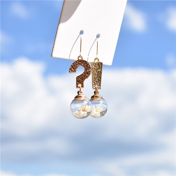 

asymmetric question mark exclamation mark transparent glass pearl flower long dangle earrings drop earrings for women jewelry, Silver