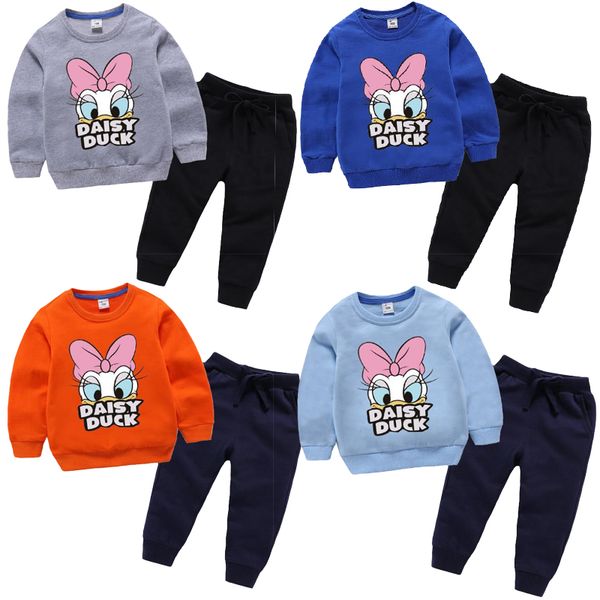 

girls spring autumn suit 2019 new fashion boy cotton sports leisure two-piece cartoon pattern long-sleeved shirt + pants1-8y, White