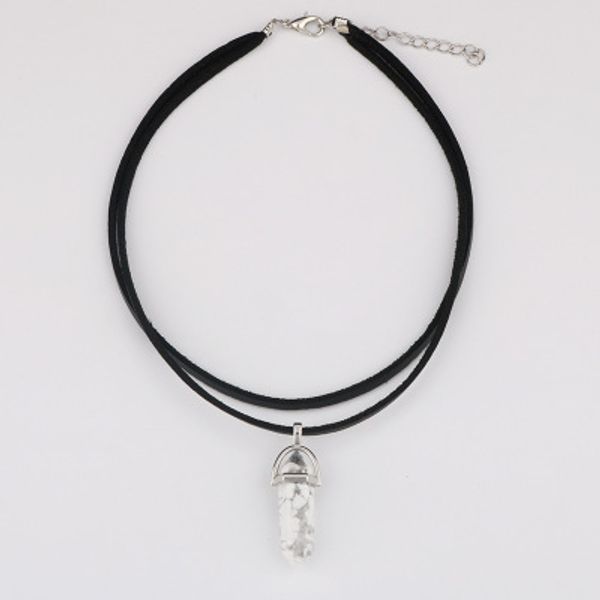 

fashion- crystal pendant necklaces double layer black velvet chokers punk geometric opal pendants rope necklace for women bohemia jewelry, Silver