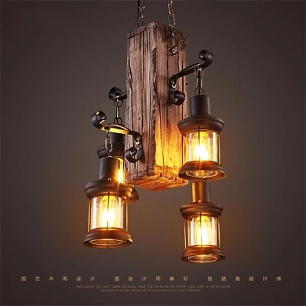 

vintage industrial pendant light for coffee bar restaurant club clothes personality old solid wood loftleg light