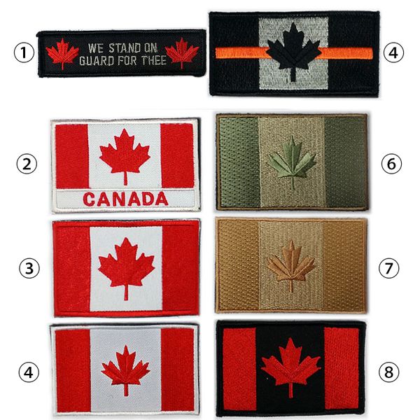 Bordado Canadá Bandeira Patch Exército Hookloop Patch 3D Táticos Militares Táticos Tecido Nacional Emblema Canadense Maple Folha Bandeira