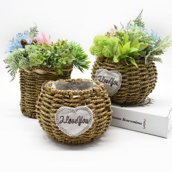 

natural wicker fake flower basket flower pot planter rattan vase basket home garden wall home decoration storage container