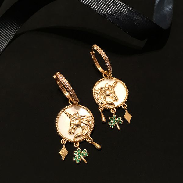 

unicorn earrings women ear buckle shell small earlobe moon stars designer women unicorn drop earrings unique charming jewelry, Golden