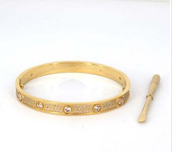 

Titanium steel Men and women Love screw bracelets with full CZ diamond silver rose gold bangle with screwdriver Bracelet for lovers Jewelry