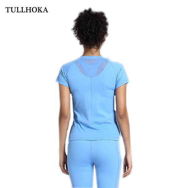 

tullhoka mesh yoga shirt women quick dry slim short sleeve sport fitness shirt ladies, Black;red
