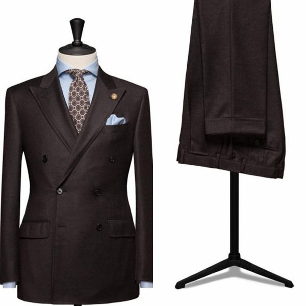 

double breasted brown peaked lapel men suits fashion custome made terno masculino slim fit suits formal blazer 2pcs costume hom, White;black