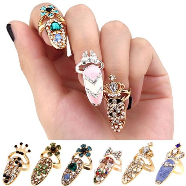 Kristal Taç Parmak Ortak Yüzükler takı hediye Moda Rhinestone Diamonds taç zırh Tırnaklarını Band Yüzük Kadın Aksesuarları Sıcak Satış