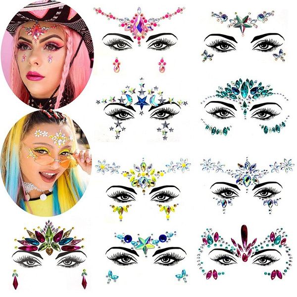 

masquerade shiny face decoration 3d crystal sticker music festival trendy shiny acrylic drill sticker temporary tattoo, Black