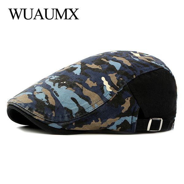 

wuaumx branded casual camouflage berets hats men women herringbone caps cotton newsboy cap cabbie duckbill ivy flat hat, Blue;gray