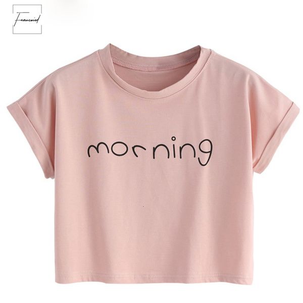 

t shirt tees women casual cotton letter printed o neck short sleeve crop summer female fashion, White