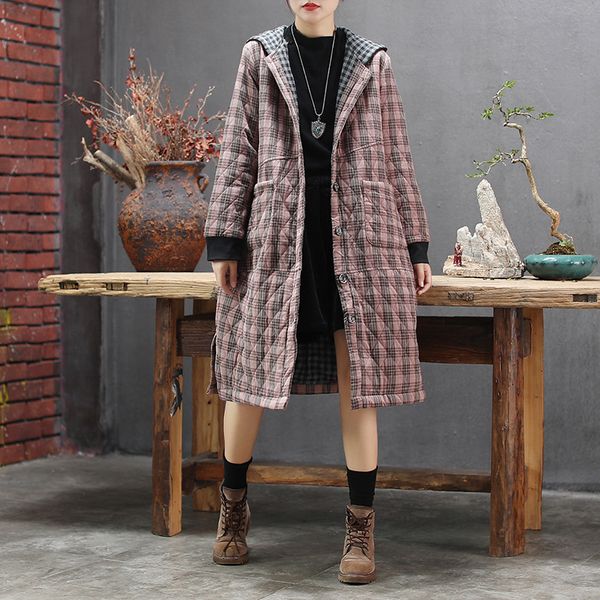

parkas women 2019 autumn winter argyle hooded single breasted loose wild coats female casual tide parkas coats, Black