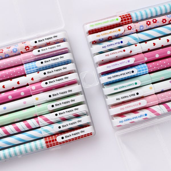 

10 color pen with box japanese and korean creative stationery, broken flower, watercolor pen, color neutral pen