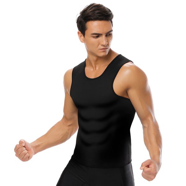 

men's sweat vest body shaper shirt thermo slimming sauna suit weight loss black shapewear ultra neoprene waist trainer, Black;brown