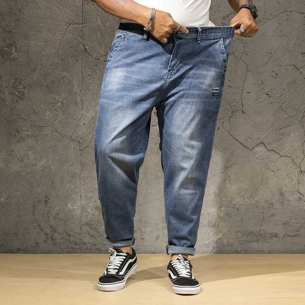 

large size 46 elastic loose trousers waist business casual men's jeans ankle pants men's slim blue regular leisure brand jean