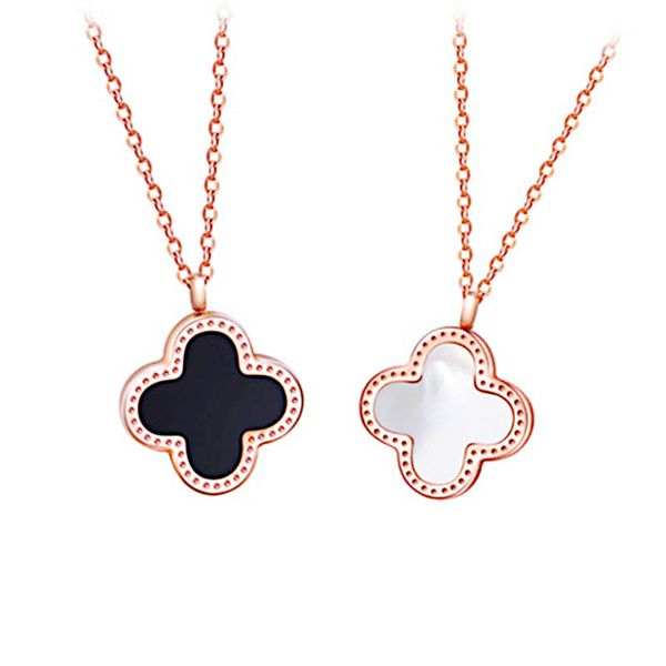 

luxury titanium steel gold plated rose gold necklace four-leaf clover pendant chain ladies jewelry, Silver