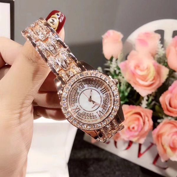 

2020 nice good new clock luxury women watch stainless steel shine diamond wristwatch silver/rose gold folding buckle nice wholesale price, Slivery;brown